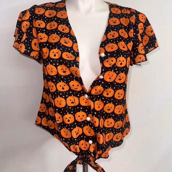 Halloween Pumpkin Print Women's Top - Picture 1 of 2